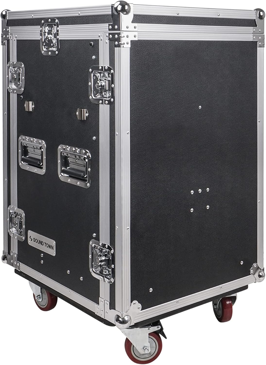 Sound Town 16U PA DJ Pro Audio Rack/Road ATA Case with 2U Drawer, 11U Slant Mixer Top, DJ Work Table, Casters, Pro Tour Grade (MR-DR16UT)