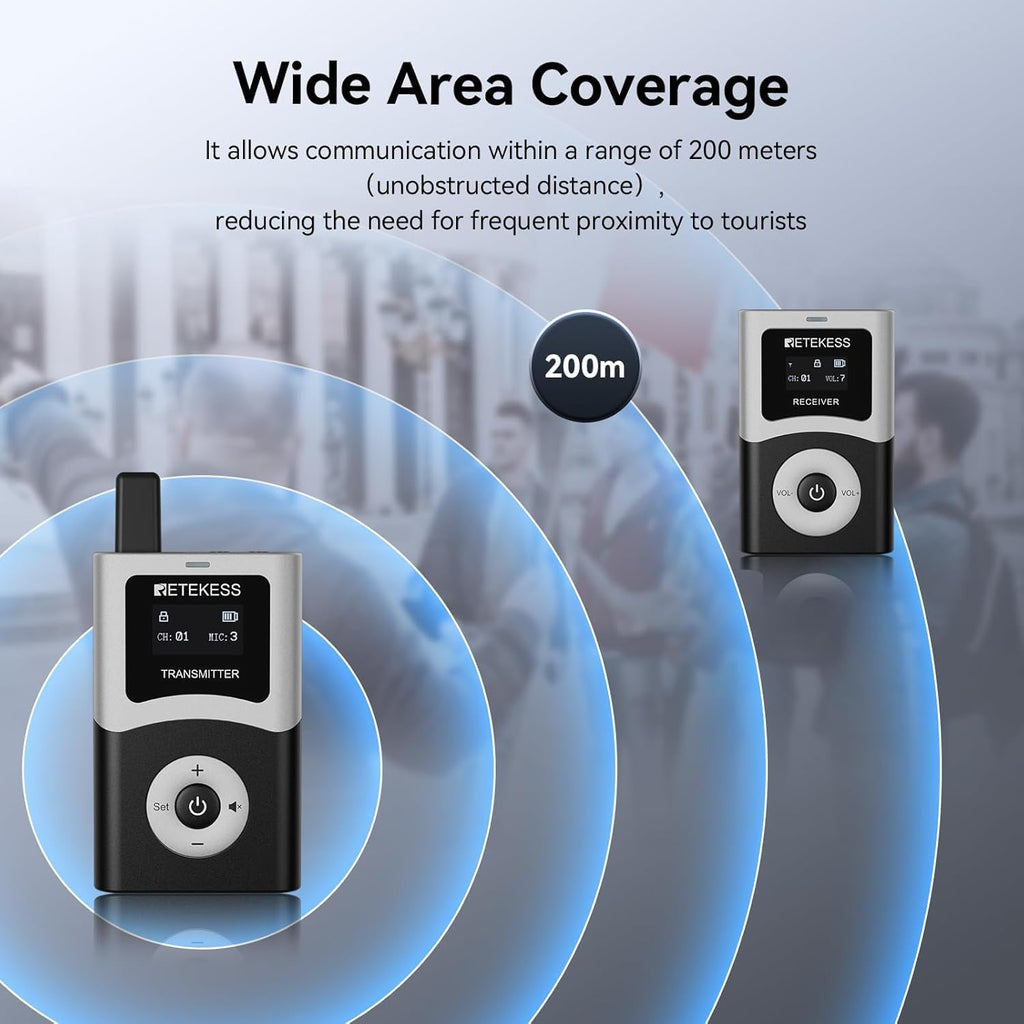 Retekess T130U(4nd Gen T130) Wireless Tour Guide System,Clear Sound Quality Digital Tour Guide Headsets, 200m, Stable Signal, Assistive Listening System for factory,Travel(2 Transmitters 32 Receivers)