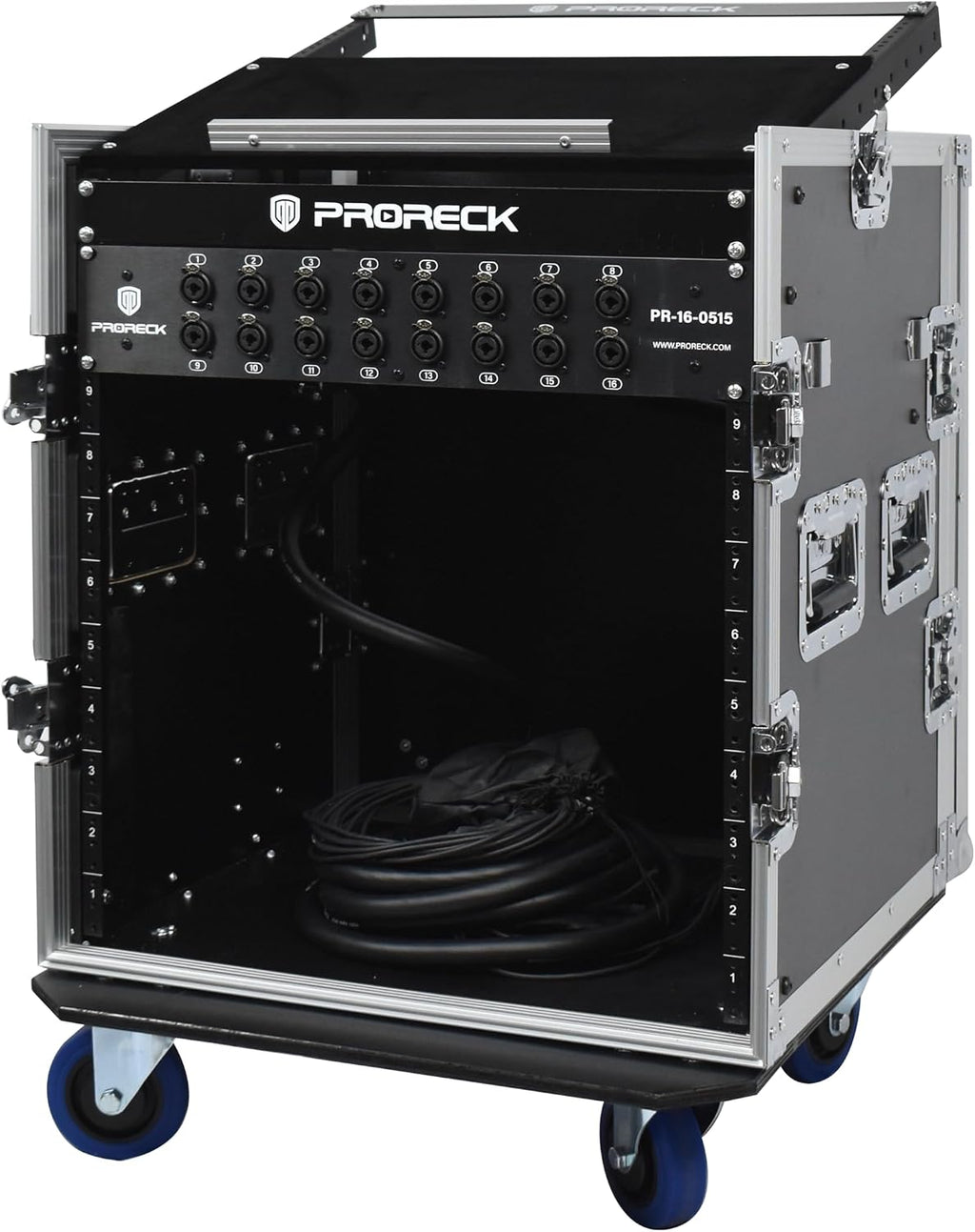 PRORECK 12U Rack/Road Case With Slant Mixer Top, And Casters, 20'' Rackable Depth, Plywood, 12U Installation Size, Pro Stage Performance