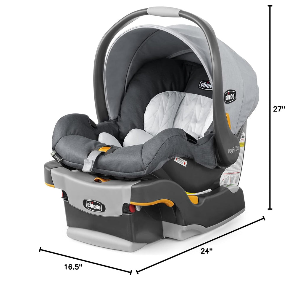Chicco KeyFit 30 ClearTex Infant Car Seat and Base, Rear-Facing Seat for Infants 4-30 lbs., Includes Infant Head and Body Support, Compatible with Chicco Strollers, Baby Travel Gear, Slate/Grey