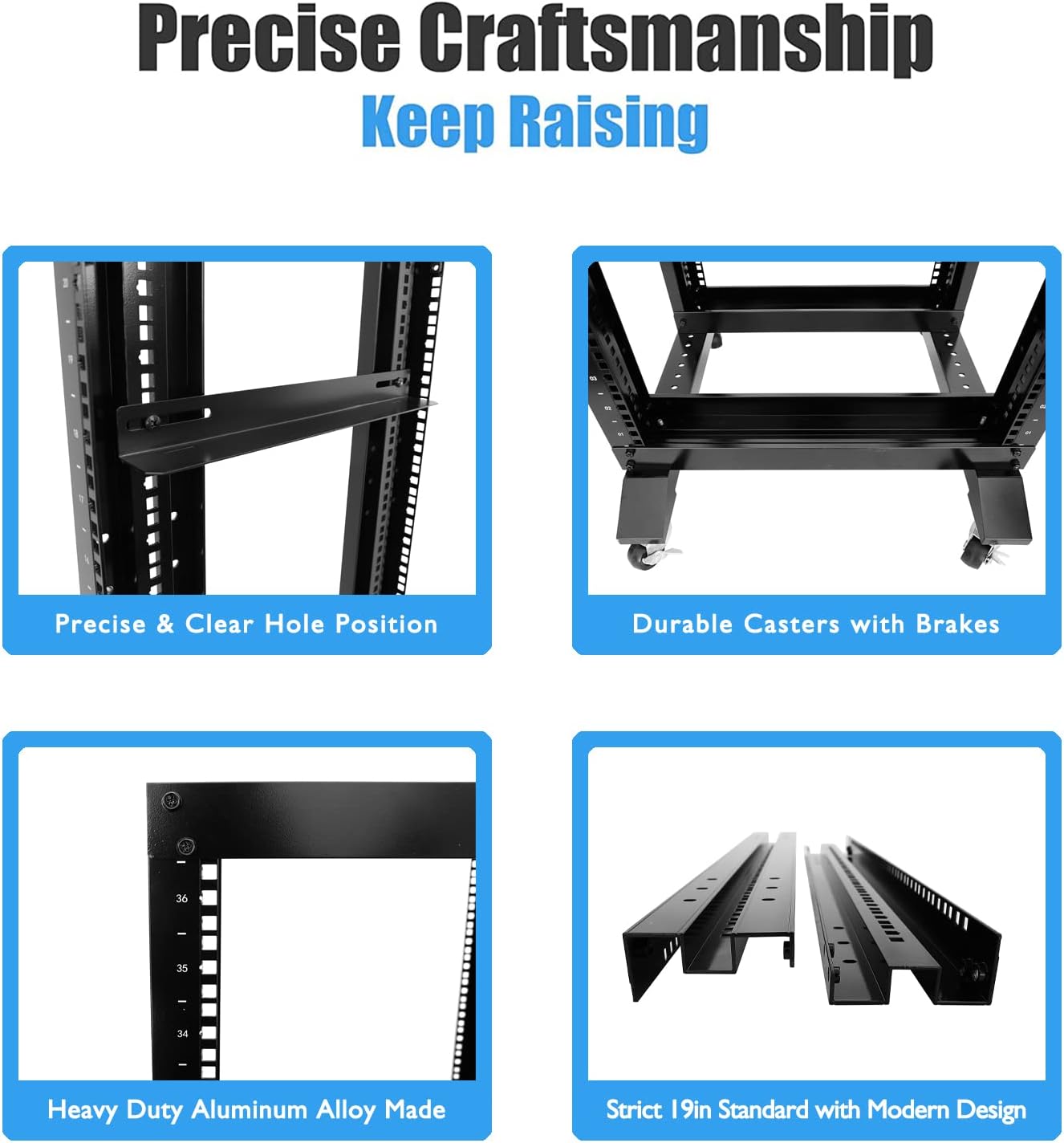 Server Rack Open Frame Rack 4 Post 19 inch Adjustable Server/Audio Rack Cold Rolled Steel(15U,31 Depth)