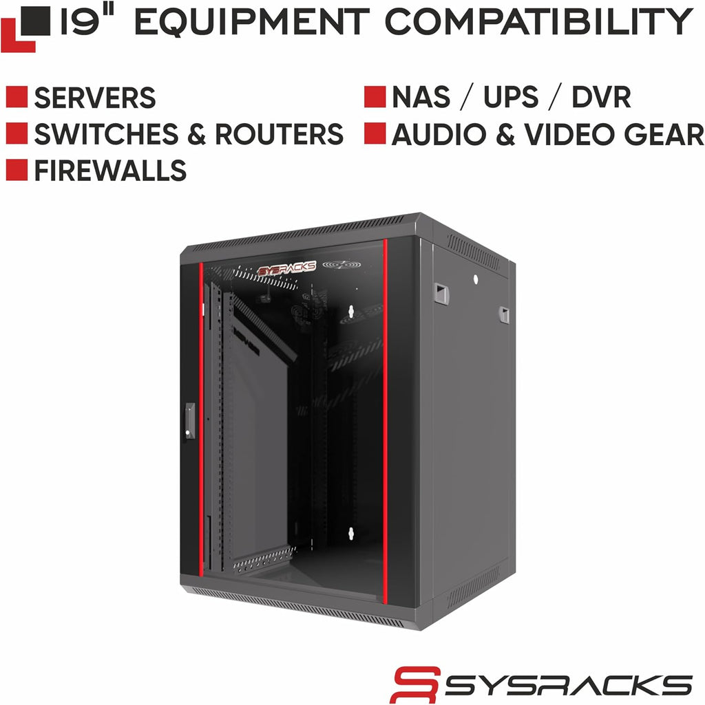 12U Wall Mount Network Cabinet, 18 Inch Deep Enclosed Server Rack with Locking Tempered Glass Door for Home Lab, Office IT & AV Equipment