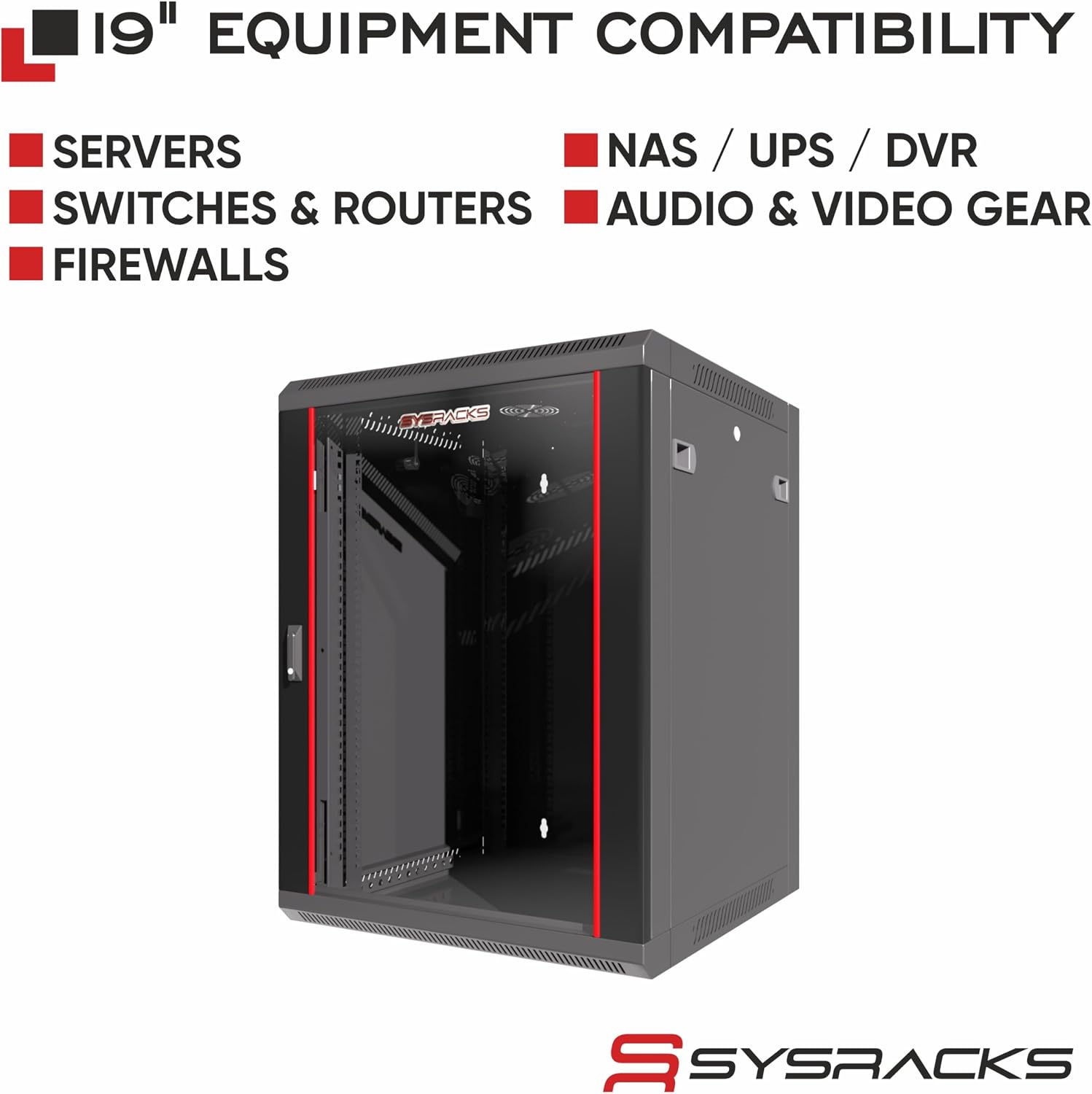 12U Wall Mount Network Cabinet, 18 Inch Deep Enclosed Server Rack with Locking Tempered Glass Door for Home Lab, Office IT & AV Equipment