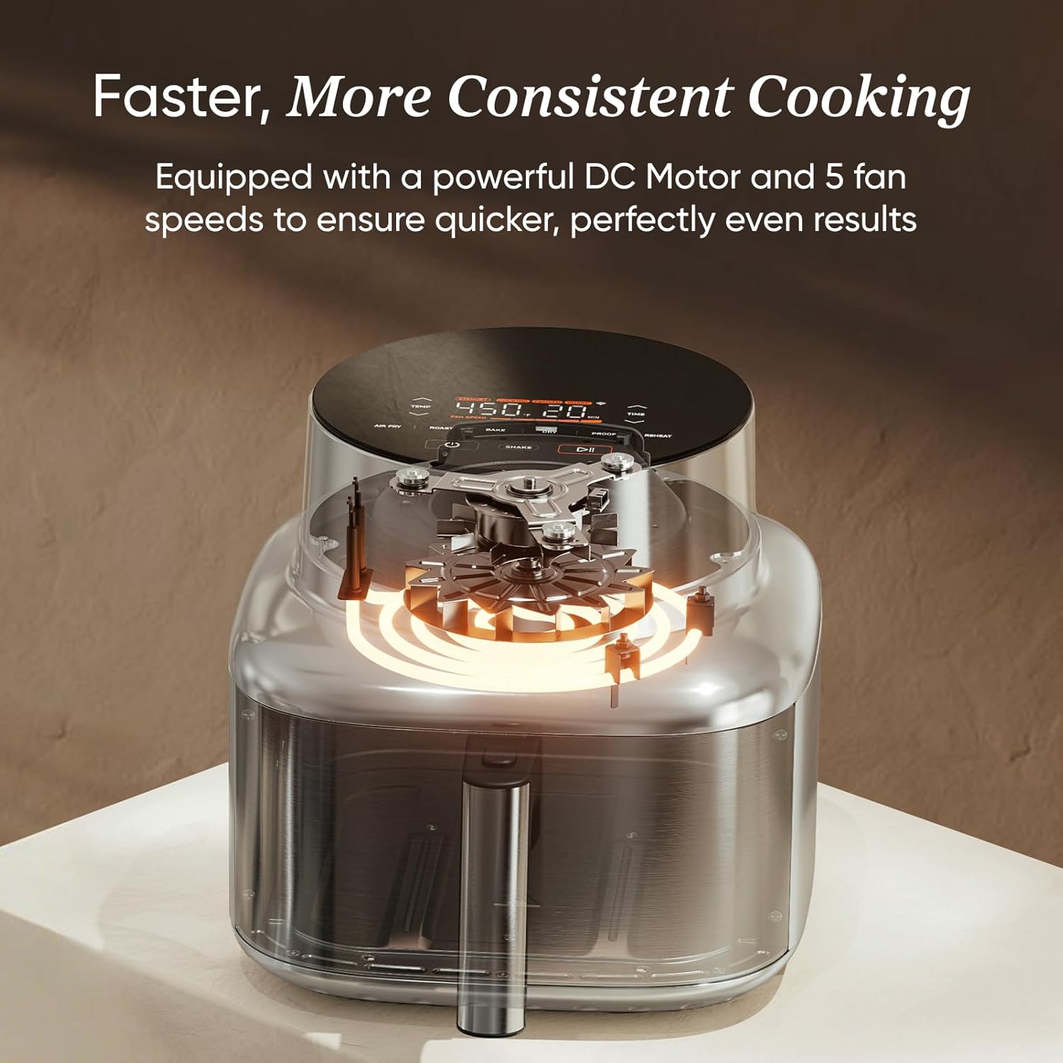 Cosori Iconic Stainless Steel 6.5 Qt Smart Air Fryer, PFAS-Free Ceramic Coating, Max 450°F, Consistent Cooking, Air Fry, Roast, Bake, Dry, Proof, Reheat, Dishwasher-Safe Basket, Chef-Crafted Recipes