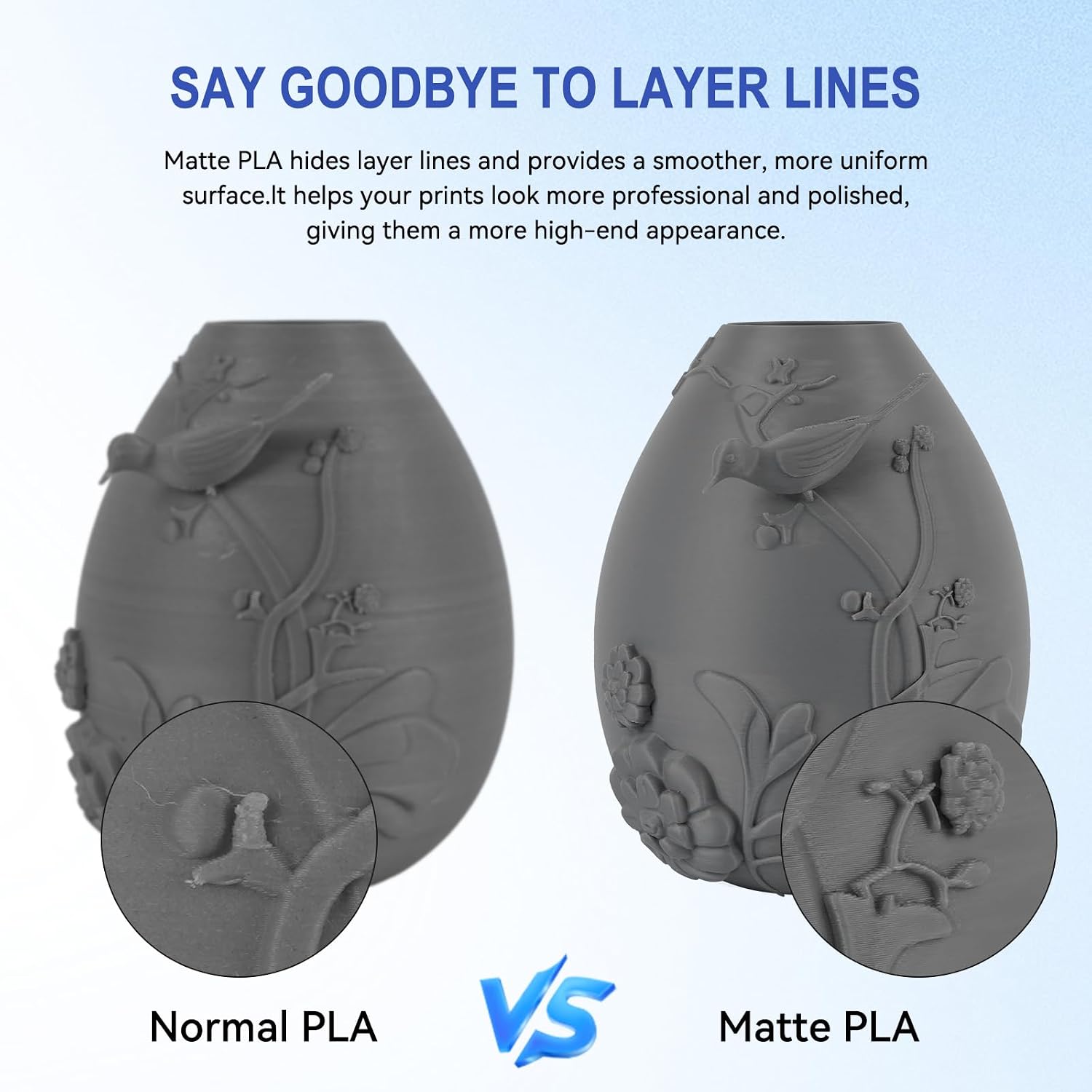 Kingroon Matte PLA Filament 1.75mm 3D Printer Filament Matte Filament 10kg Dimensional Accuracy +/- 0.02 mm (10 Rolls Grey)