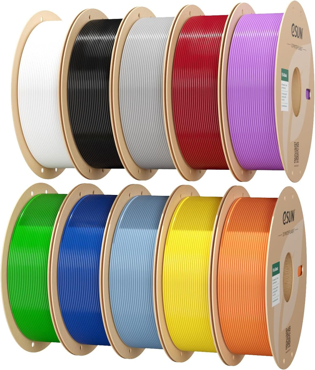 eSUN 10KG PLA Basic Filament 1.75mm, Vibrant 10 Colors Bundle, 10 Spool Pack(1KG/Spool) High Speed PLA for 3D Printers, Black+Cold White+Grey+FireEngineRed+Yellow+Blue+Green+Orange+Silver+GrapePurple