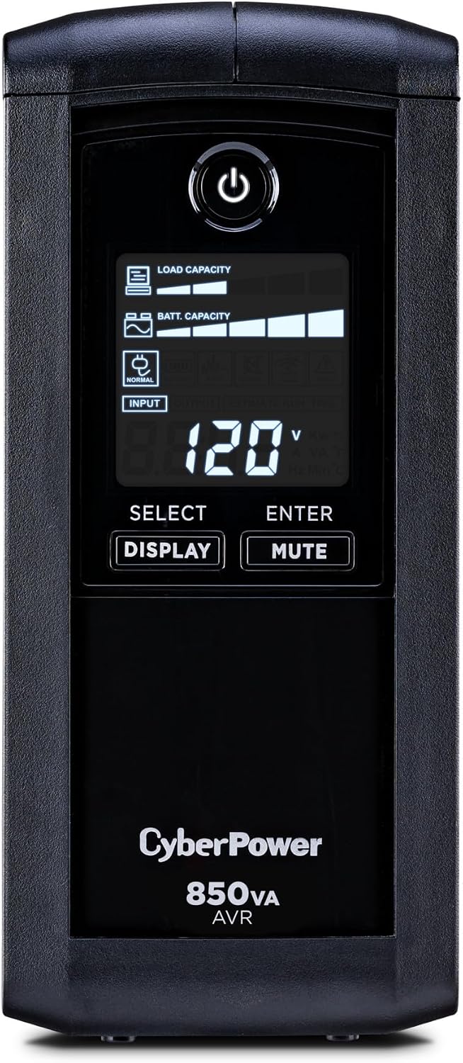CyberPower CP850AVRLCD Intelligent LCD UPS Battery Backup and Surge Protector, 850VA/510W, 9 Outlets, AVR, Mini-Tower, UL Certified