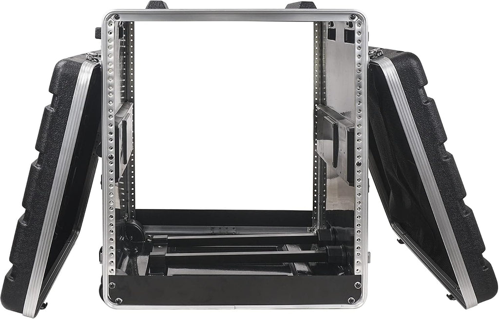 Sound Town Lightweight 12U PA DJ Rack/Road Case with 11U Rack Space, ABS Construction, 19' Depth, Retractable Handle, Wheels and Heavy-Duty Latches (STRC-A12UT)
