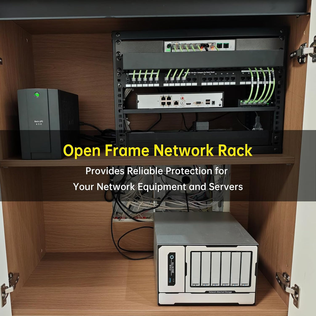6U Open Frame Network Rack and 10-Outlet Power Sequencer Conditioner Bundle, Ideal for Audio, Networking, Studio, and Home Theater Equipment