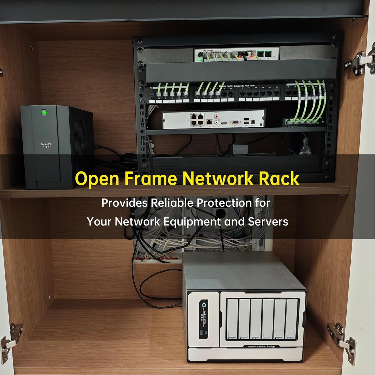 6U Open Frame Network Rack and 10-Outlet Power Sequencer Conditioner Bundle, Ideal for Audio, Networking, Studio, and Home Theater Equipment