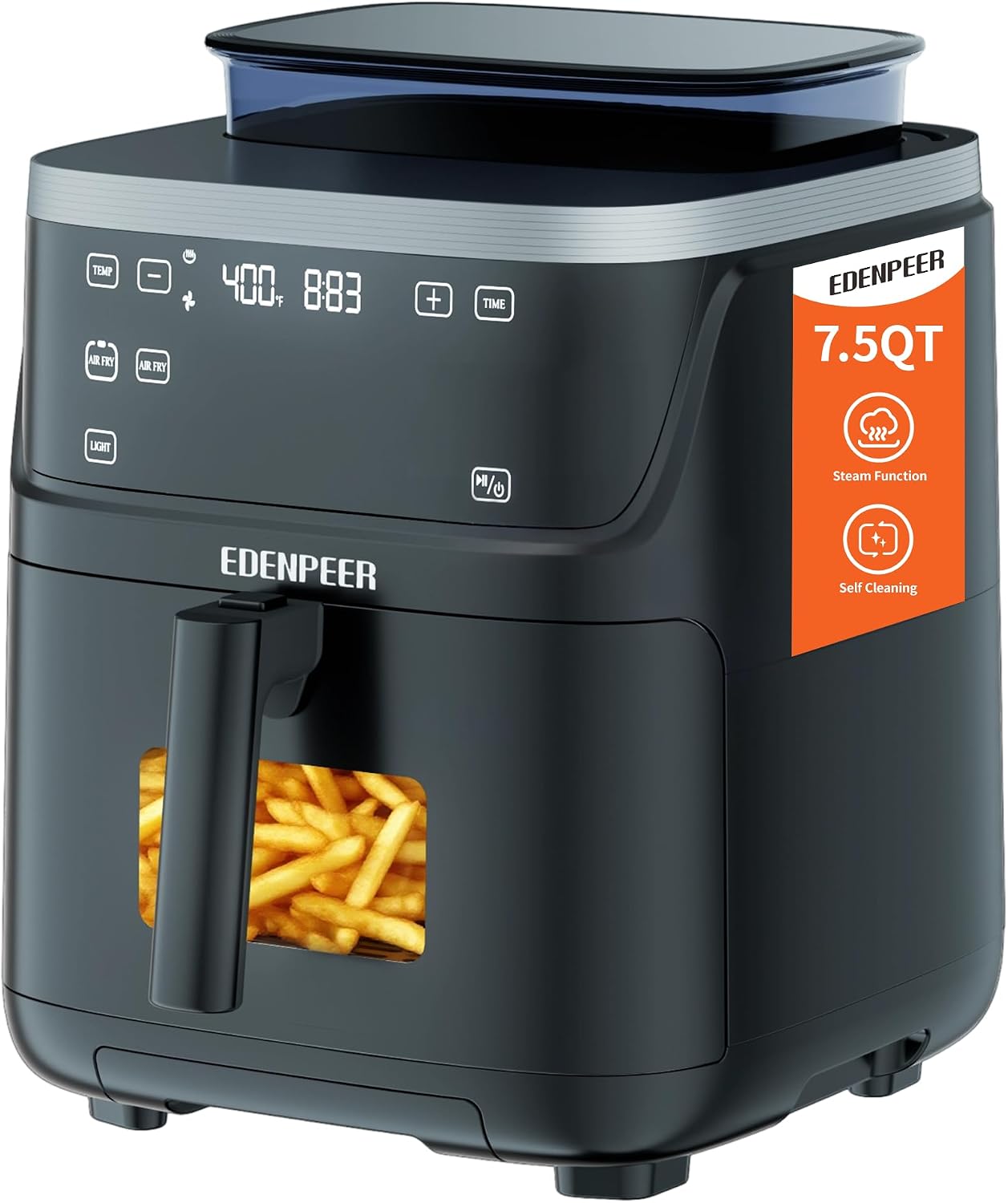 Steam Air Fryer, Self Cleaning Smart Air Fryers, with Visible Window, 1700W High Power Airfryer, 7.5 QT for Family of 4-6, Whisper Quiet Technology, 12-in-1Presets, Dishwasher Safe Non Stick Basket
