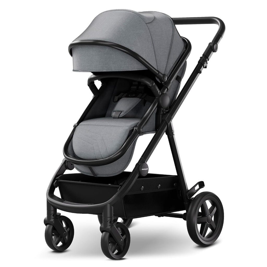 Mompush Meteor2 Baby Stroller 2-in-1 with Newborn Mode, Large Shock-Absorbing Wheels, Car Seat Adapter Included Full-Size Infant & Toddler Stroller for All-Terrain Family Outings