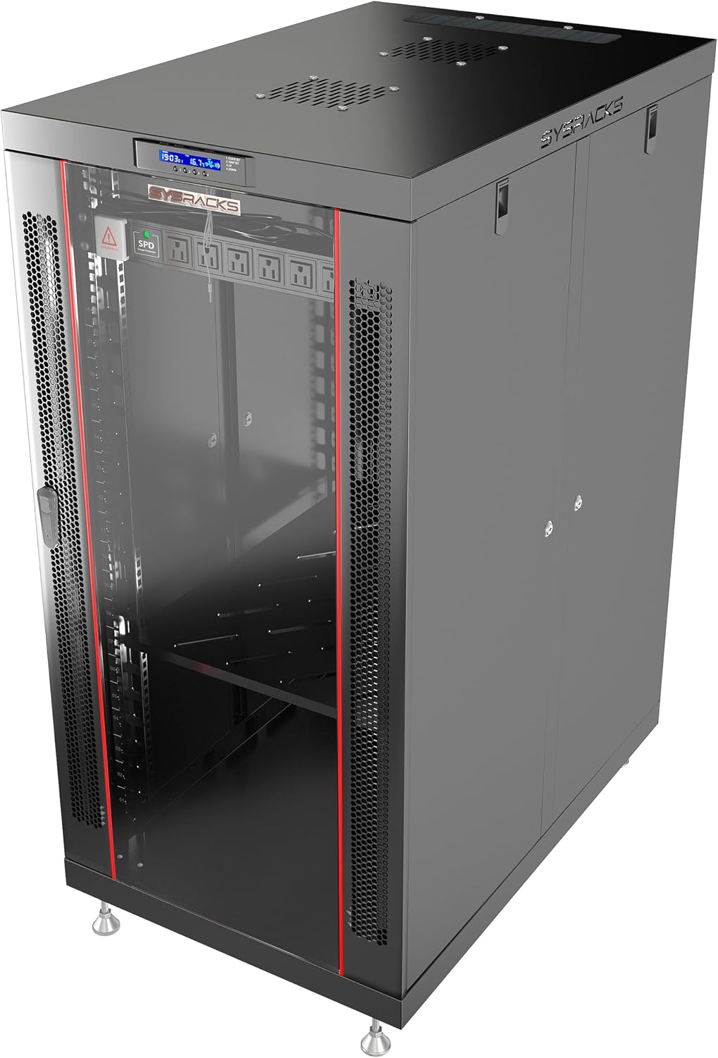 19' Server Rack Cabinet 22U – 35' Deep Network Cabinet Enclosure with Glass Door, Locking Panels, Cooling Fans, PDU & Shelf, IT Rack for Servers, Switches, AV Equipment