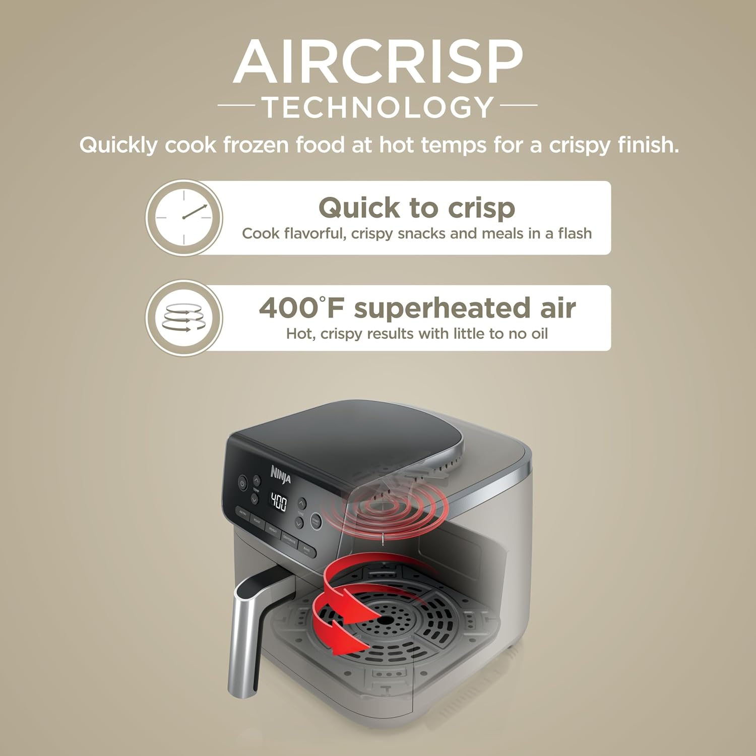 Ninja Air Fryer Pro 5-in-1 | 5 QT Capacity, Air Fry, Bake, Roast, Reheat, and Dehydrate, Air Crisp Technology | Nonstick Basket & Crisper Plate | Stone | AF142SD