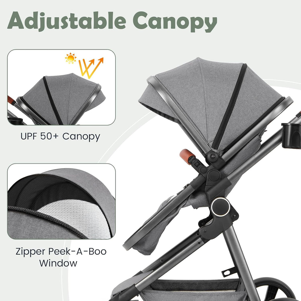 INFANS 2 in 1 Baby Stroller, Newborn Convertible Stroller Bassinet for Infant, Foldable High Landscape Shock Absorption with Reversible Seat, Aluminum Structure for Toddler Pushchair 0-36 Month