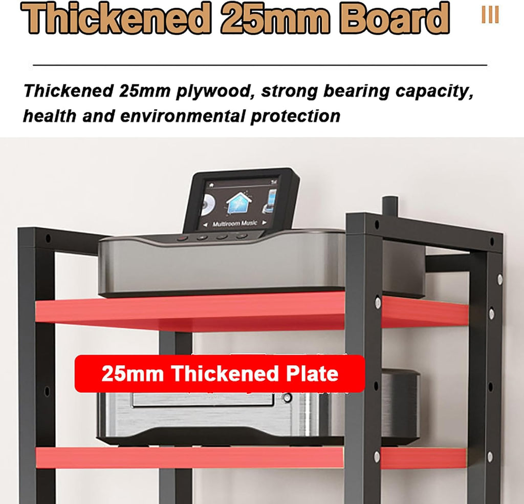 AV Media Stand 5/6/7/8 Tier Movable Record Player DVD CD Audio Rack Tower Holder, Adjustable Media Storage Cabinet, Equipment Console Shelf for Home Office Theater,Black,6 Tier W 19.6″