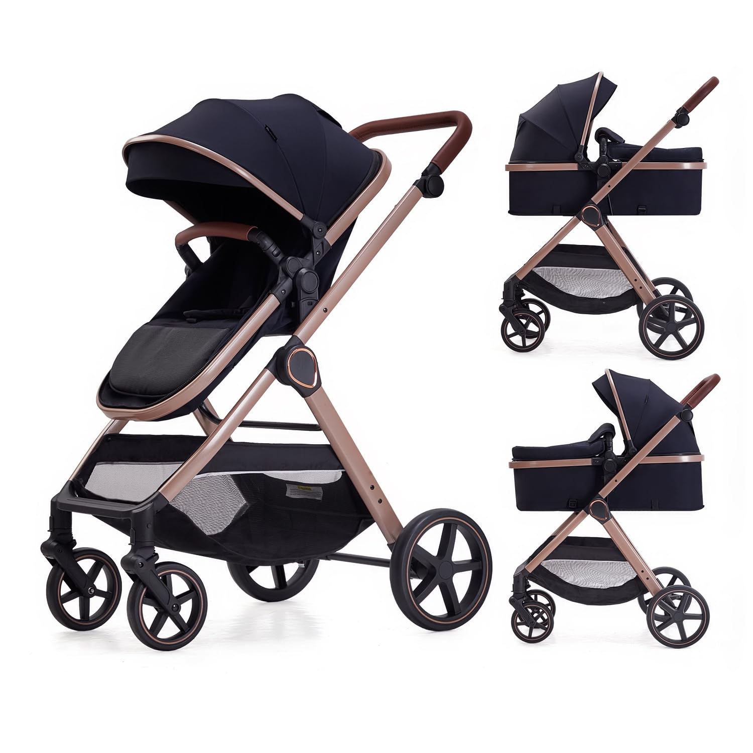 Lortsybab 2 in 1 Baby Stroller, Newborn Infant Toddler Convertible Bassinet Pram Stroller for 0-36 Months Old Babies (Black)