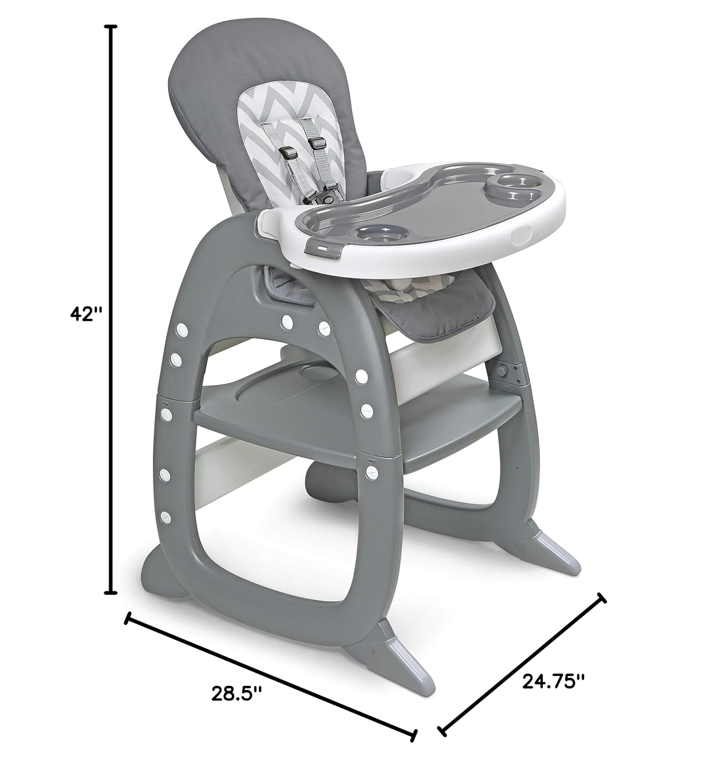 Badger Basket Envee II Baby High Chair with Playtable Conversion – Gray Chevron, 5-Point Harness, Dishwasher Safe Tray, Machine Washable Cushion