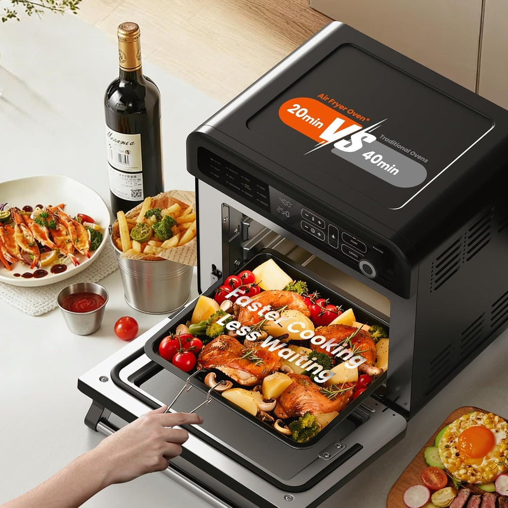 Electactic 18QT Air Fryer Toaster Oven Combo,12-in-1 Large Convection Airfryer Oven with 60-Minute Timer,70–450℉ Temperature Control,Roast & Broil, Fits 8-10″ Pizza(Black)