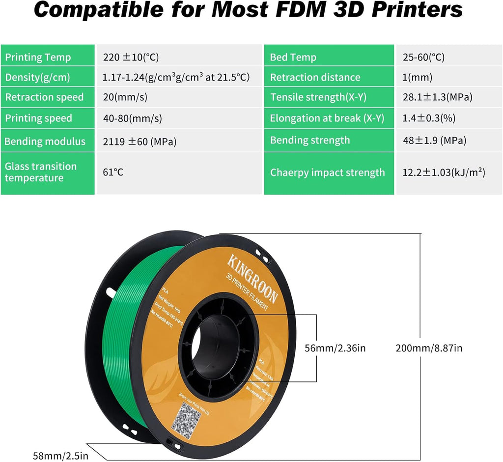 Kingroon PLA 3D Printer Filament,10 Rolls, Dimensional Accuracy +/- 0.03 mm, 10kg Spool(22lbs),1.75 mm,2Black+2White+2Green+2Red+2Blue