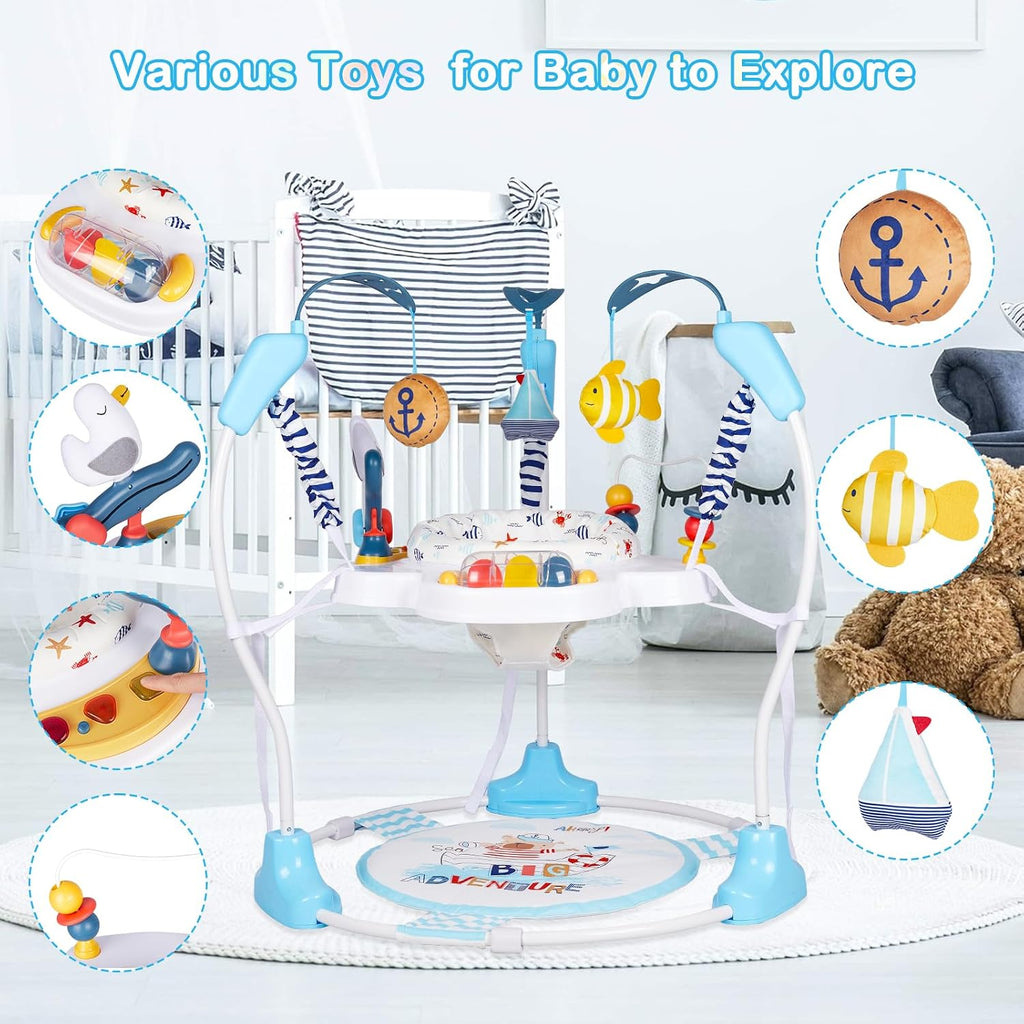 Baby Activity Center, Infant Jumpers and Bouncers with Music, Lights, Infant Toys, 360°Rotating Seat, 3 Adjustable Heights, Baby Play and Learning Center for 6+ Months
