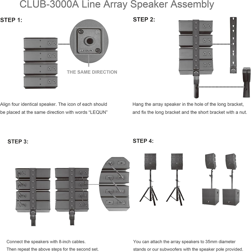 PRORECK Club 3000 12-Inch 4000w DJ Powered PA Speaker System Combo Set with Bluetooth USB Drive Read Function SD Card Remote Control,Two subwoofers and 8 line Array Speakers Set for Church, DJ, Live