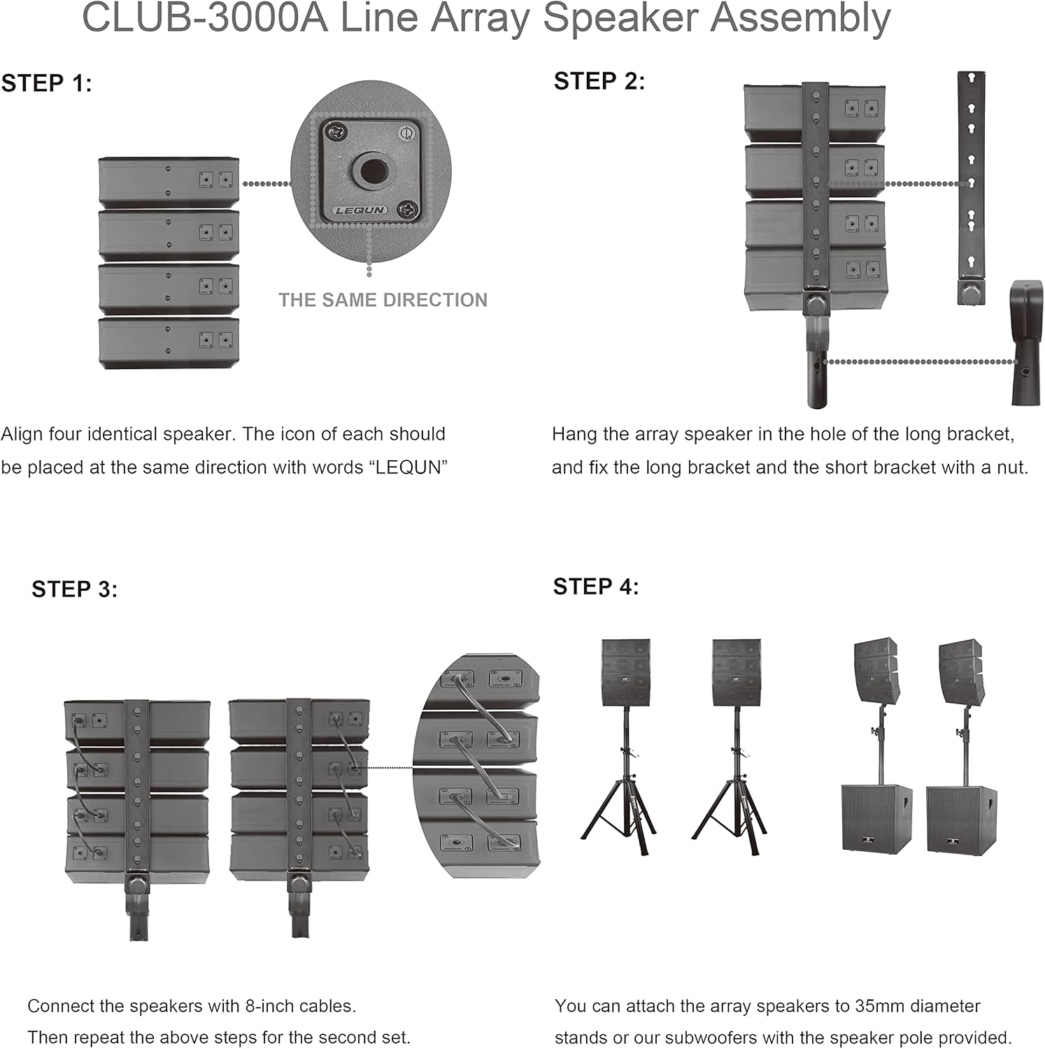 PRORECK Club 3000 12-Inch 4000w DJ Powered PA Speaker System Combo Set with Bluetooth USB Drive Read Function SD Card Remote Control,Two subwoofers and 8 line Array Speakers Set for Church, DJ, Live