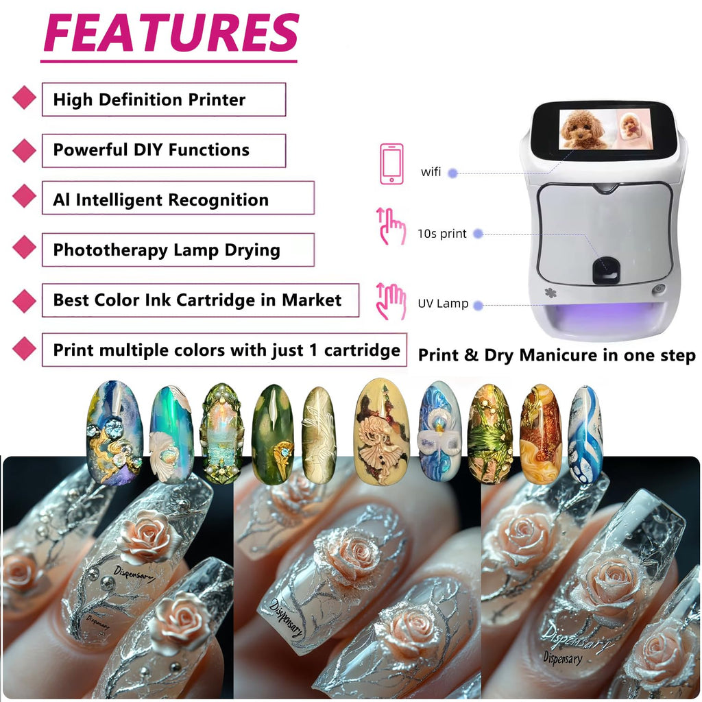 Electric Mini Nail Art Printer, 4800dpi APP Control Nail Printing, Automatically Recognize Nail Shape,Fast Drawing in 10S,for Girls' Home Nails,Weddings,Nail Art Studio