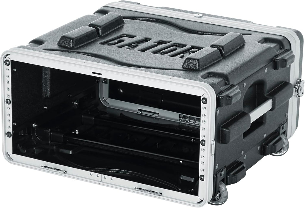 Gator Cases Lightweight Rolling 4U Rack Case with Heavy Duty Latches, Retractable Tow Handle, and Recessed Wheels, Standard 19.25' depth (GRR-4L)