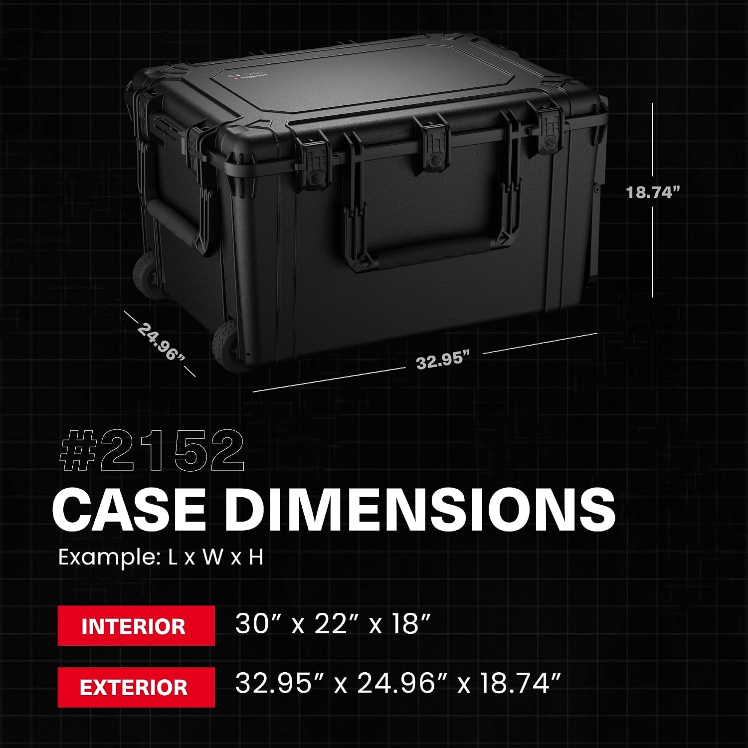 Condition 1 33' Large Rolling Hard Case Model 2152, Lockable Storage Box, IP67 Waterproof Plastic Case Protective Luggage, Camera Tactical Gear, Made in USA, 32.95'x 24.96'x18.74' Black