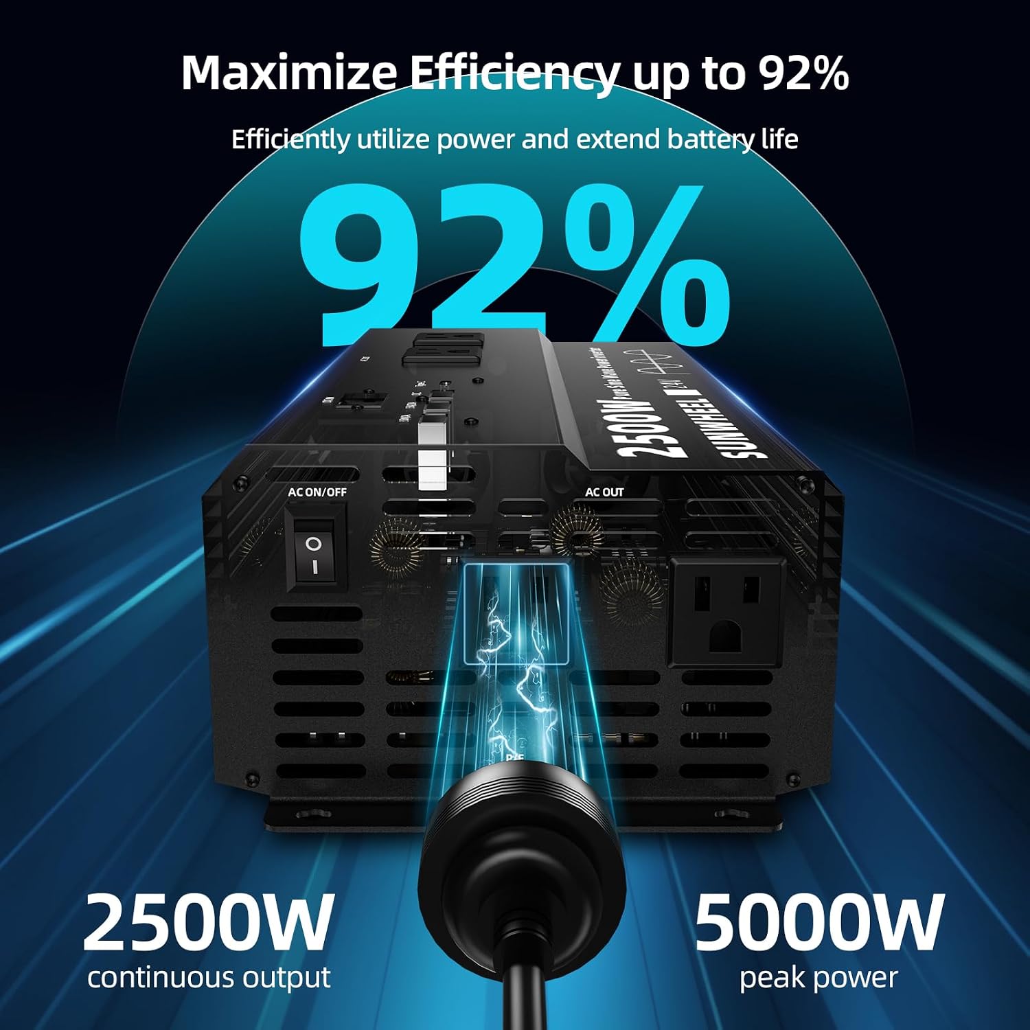 SUNWHEEL 2500W 24V Pure Sine Wave Inverter, 24V DC to 110V/120V AC Power Inverter for RV、Off Grid、Truck、Power Outage with 4 AC outlets and LCD Display