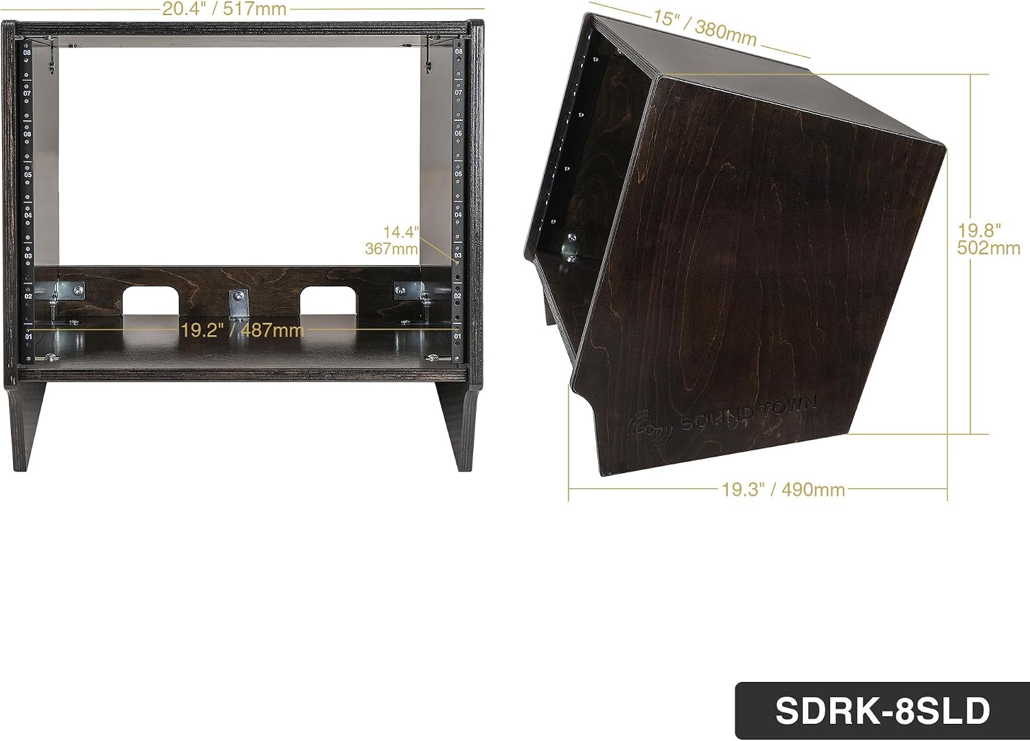 Sound Town DIY 8U Angled Desktop Turret Studio Rack for Home Studio and Recording Room, Baltic Birch Plywood, Black Espresso (SDRK-8SLD)