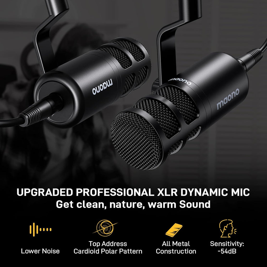 MAONO Podcast Equipment Bundle for 2: Audio Interface Mixer with 2 XLR Dynamic Mic and 2 Headphone Podcast Streaming MaonoCaster E2 Gen2+2*PD100+2*MH700