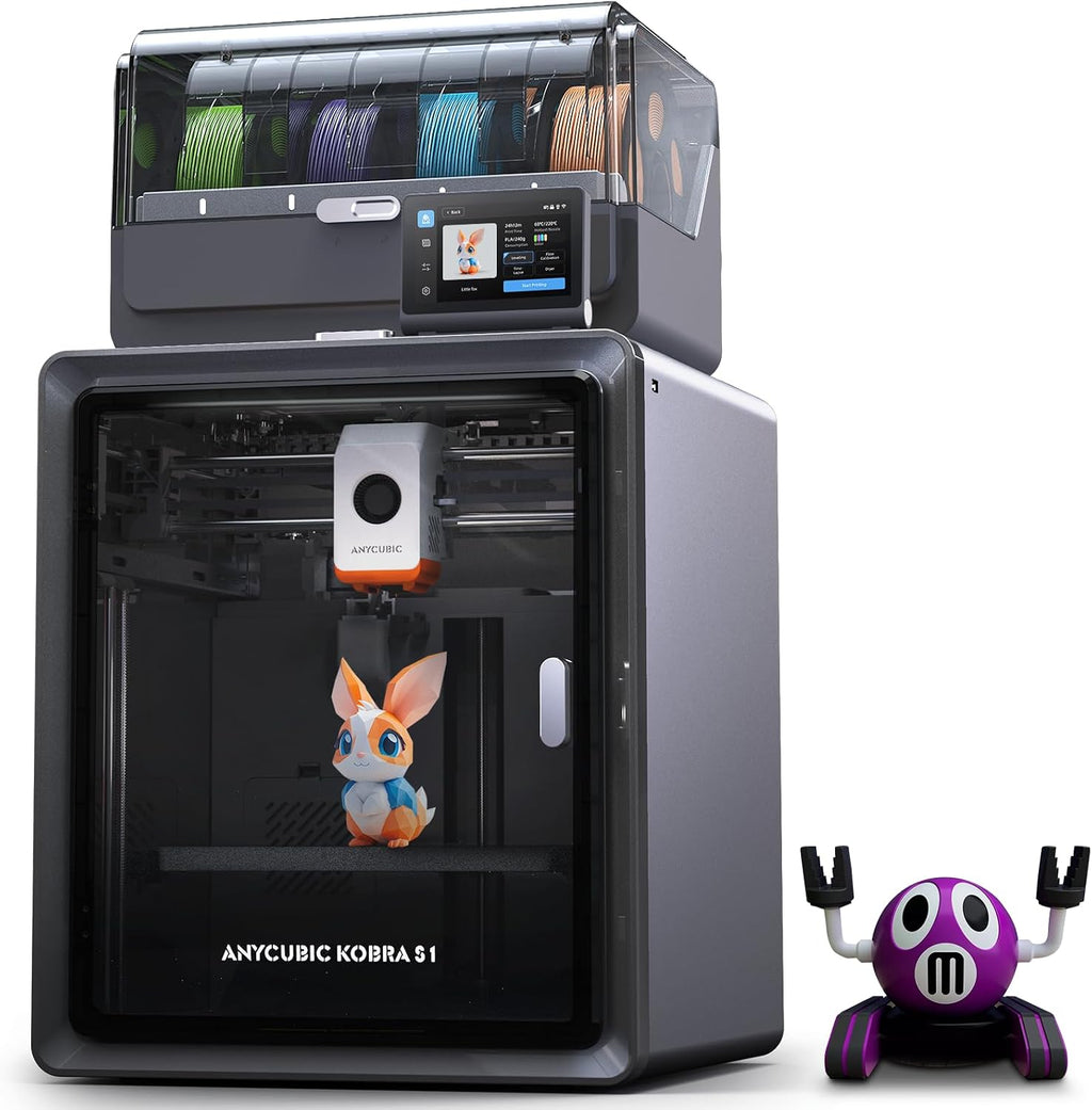 Anycubic Kobra S1 Combo Multicolor 3D Printer with Anycubic ACE PRO, 4 Multicolor, Drying and Printing at the Same Time, 600mm/s Fast Speed with 320℃ Hotend, Built-in Camera 44dB Quiet 250*250*250mm