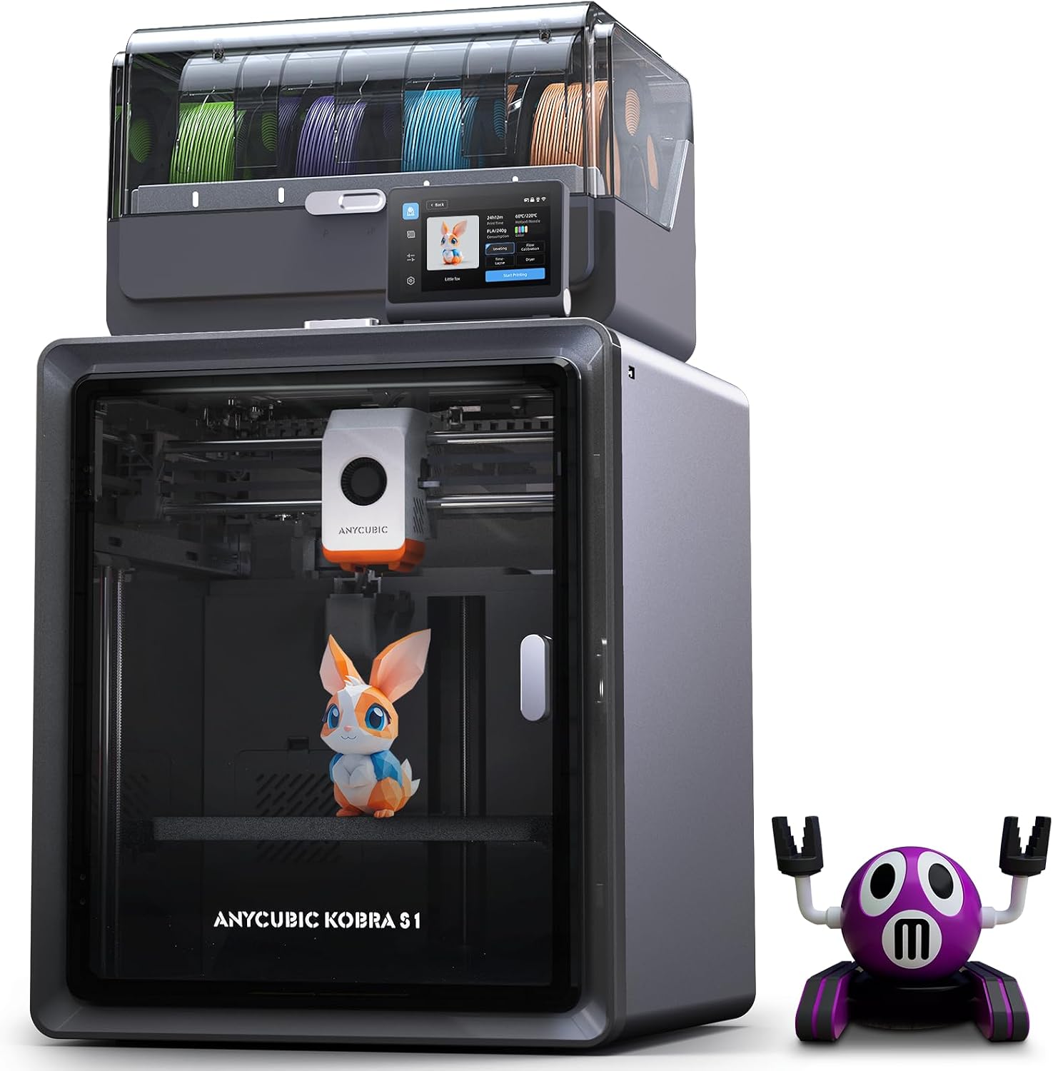 Anycubic Kobra S1 Combo Multicolor 3D Printer with Anycubic ACE PRO, 4 Multicolor, Drying and Printing at the Same Time, 600mm/s Fast Speed with 320℃ Hotend, Built-in Camera 44dB Quiet 250*250*250mm