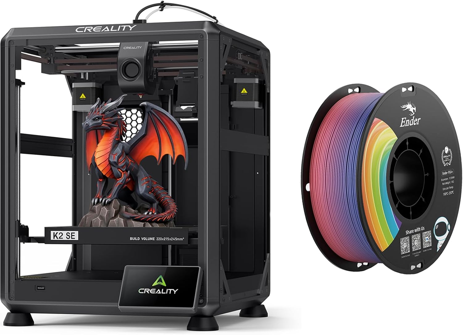 Creality K2 SE 3D Printer Bundle with Rainbow Upgrade Ender PLA+ Filament