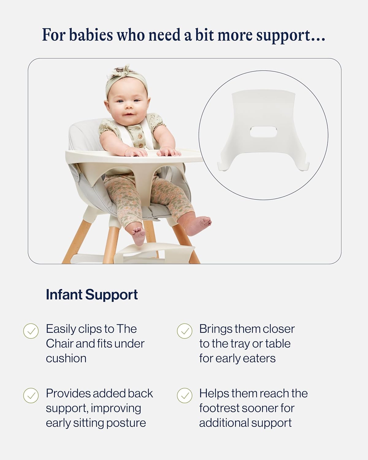 Lalo The High Chair Infant Kit - Convertible Wooden High Chair for Babies & Toddlers with Infant Support & Cushion, Grows with Your Child, Dishwasher Safe Tray, Adjustable Footrest Sage