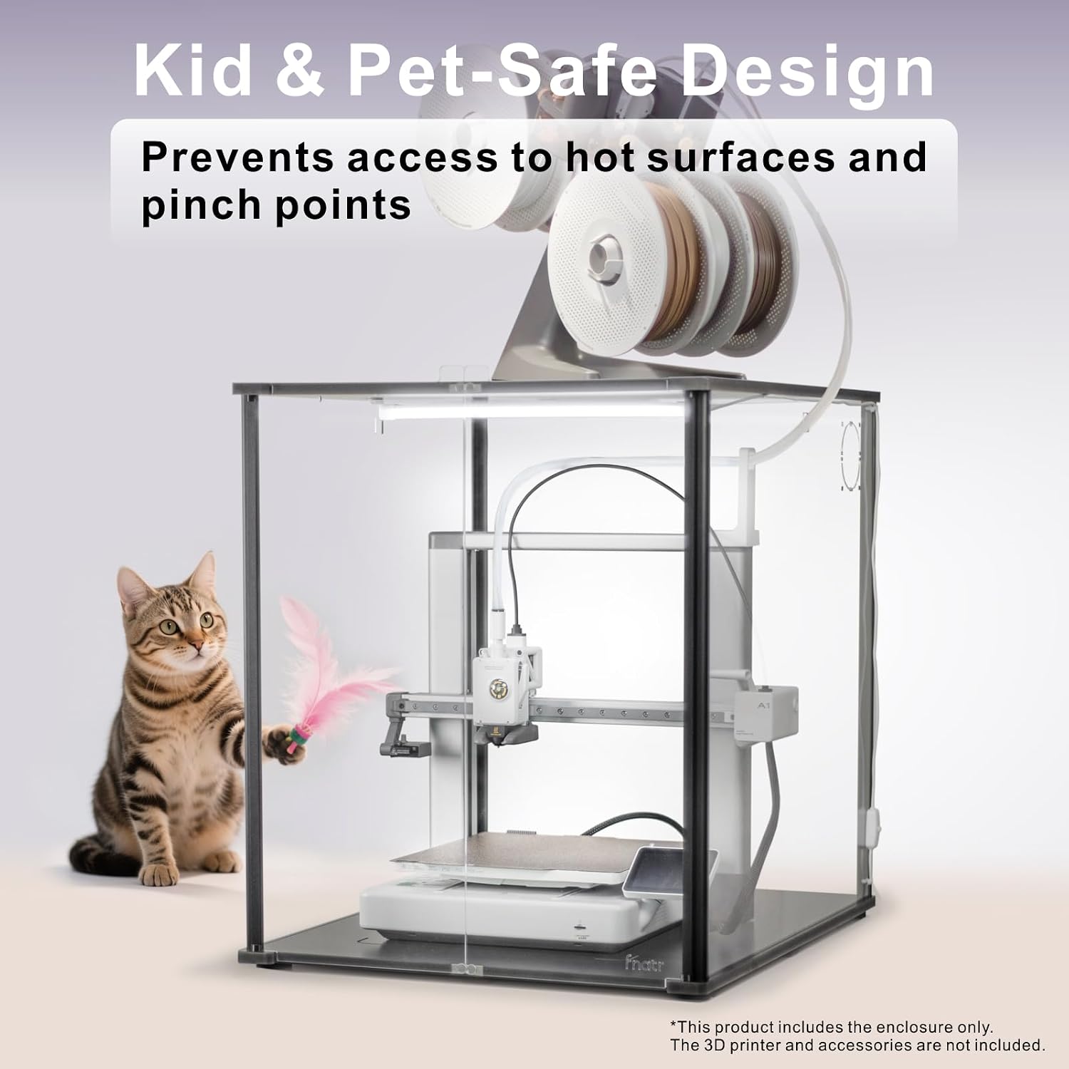 3D Printer Enclosure for Bambu Lab A1 - Fume & Odor Control, Ventilation Cutout for Air Purification, Overheating Protection, LED Light, Versatile AMS Lite Placement, Black