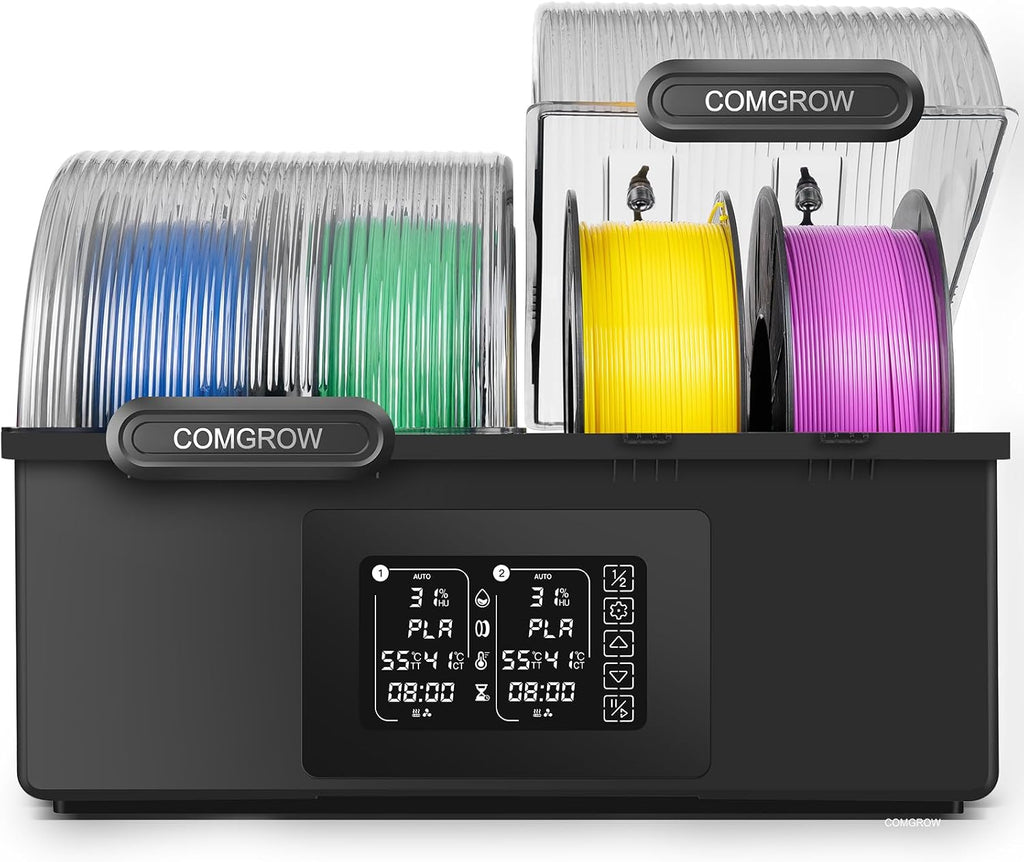 Comgrow SH03 4-Spool Filament Dryer Box, Dual 200W Heating Chambers, 85°C Max Temp, Auto Dehumidification, Fast Heat-Up, 99H Programmable Drying and Silent Sealed Storage for 1.75mm Filaments