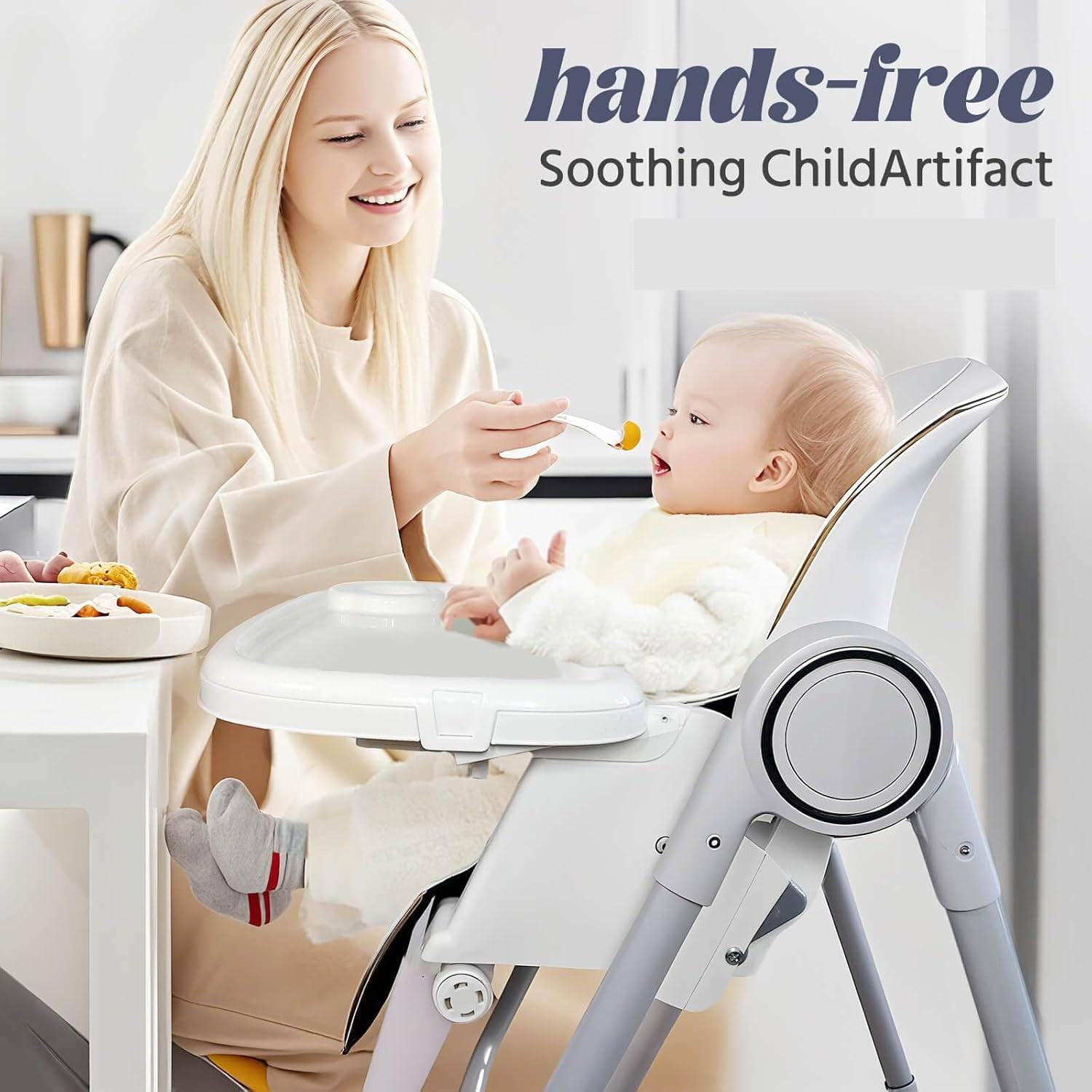 5 in 1 Convertible Baby High Chair Foldable, Baby Swing for Infants to Toddler,Portable Baby Feeding Chair, High Chairs for Babies and Toddlers, Silla de Comer para Bebe(White)