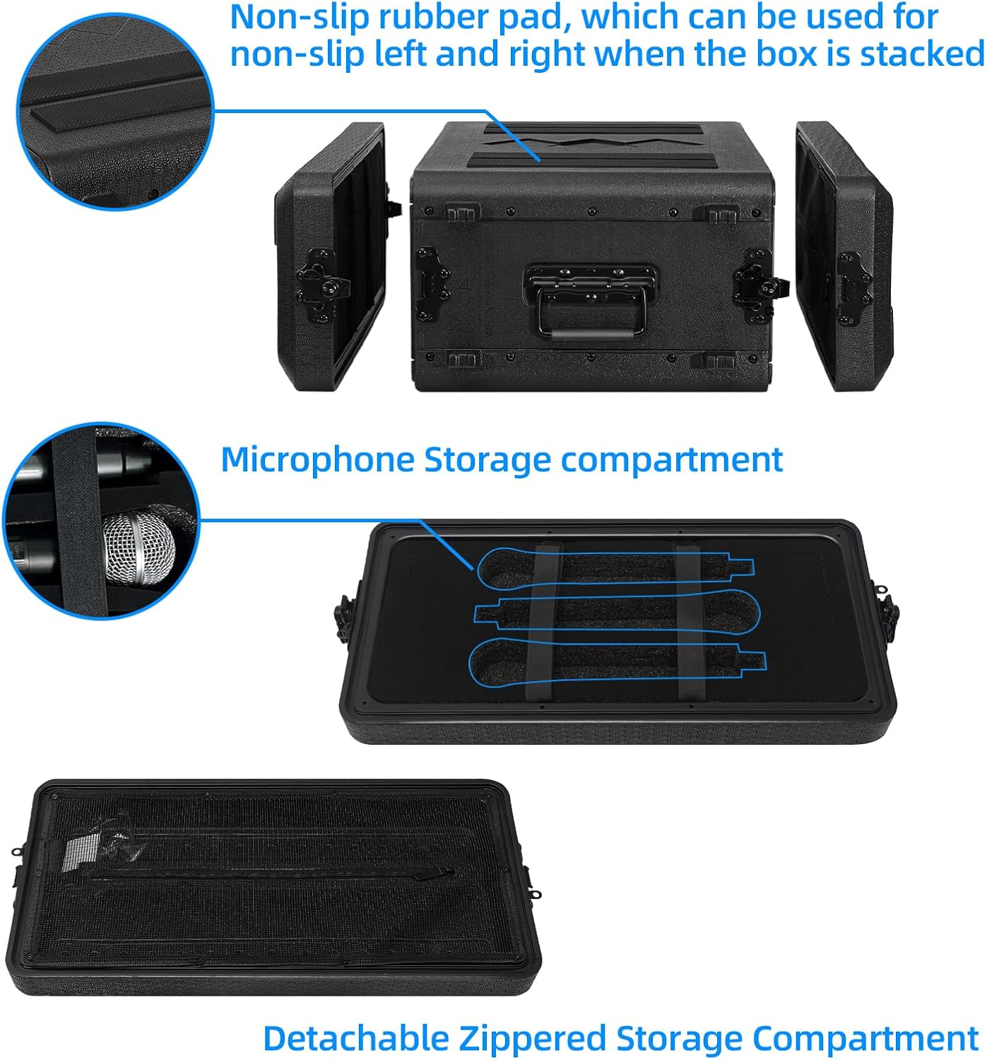 4U Rack Case Shallow 17' Depth, 19' Rackmount Flight Cases Easy Installation Portable Carry Watertight Dust Proof 2 Space Shockproof Mount Racks with Microphone Compartments Space Saving