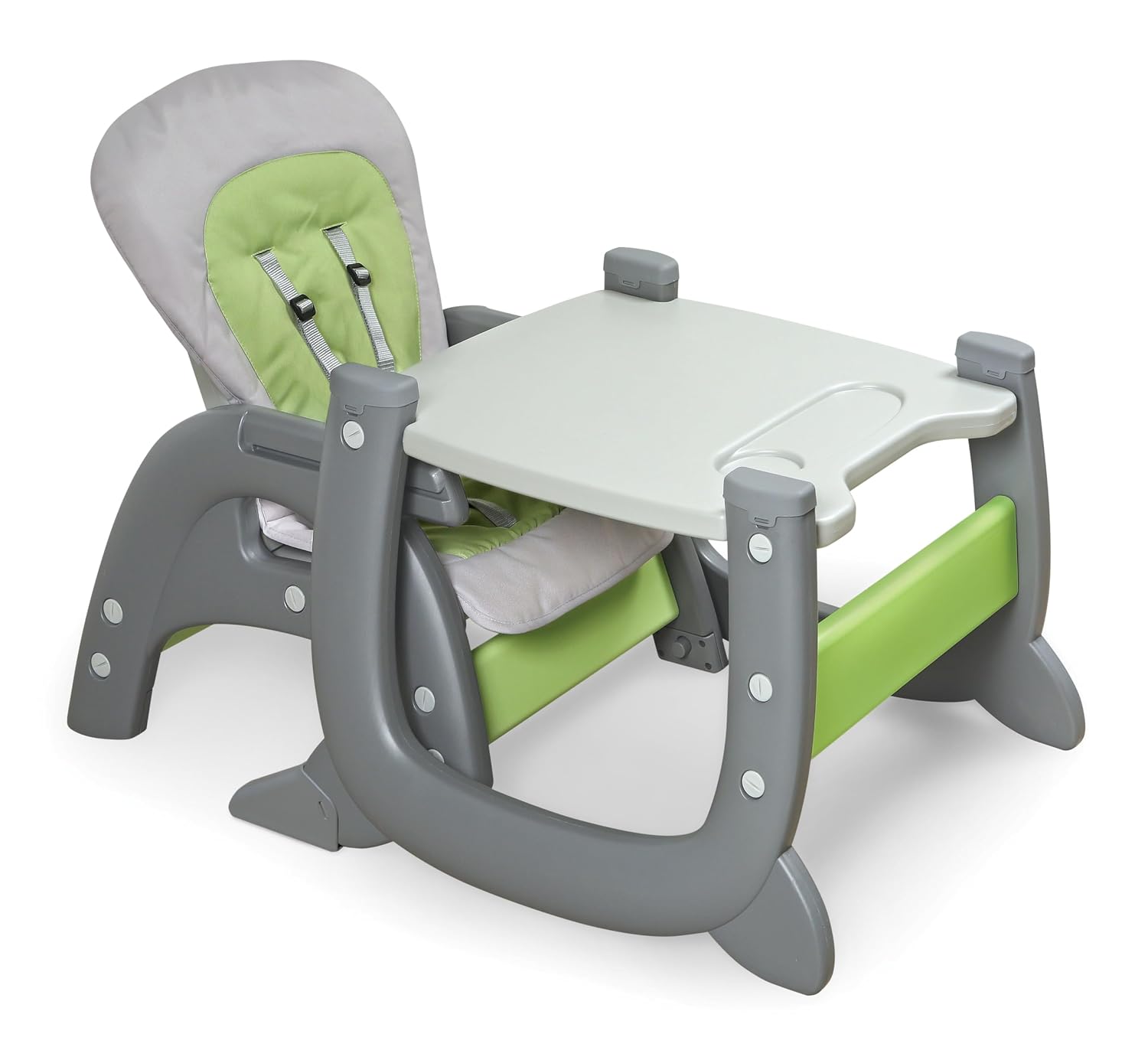 Badger Basket Envee II Convertible Baby High Chair with Infant Feeding Seat, Booster Seat, and Toddler Desk with Chair - Gray/Green