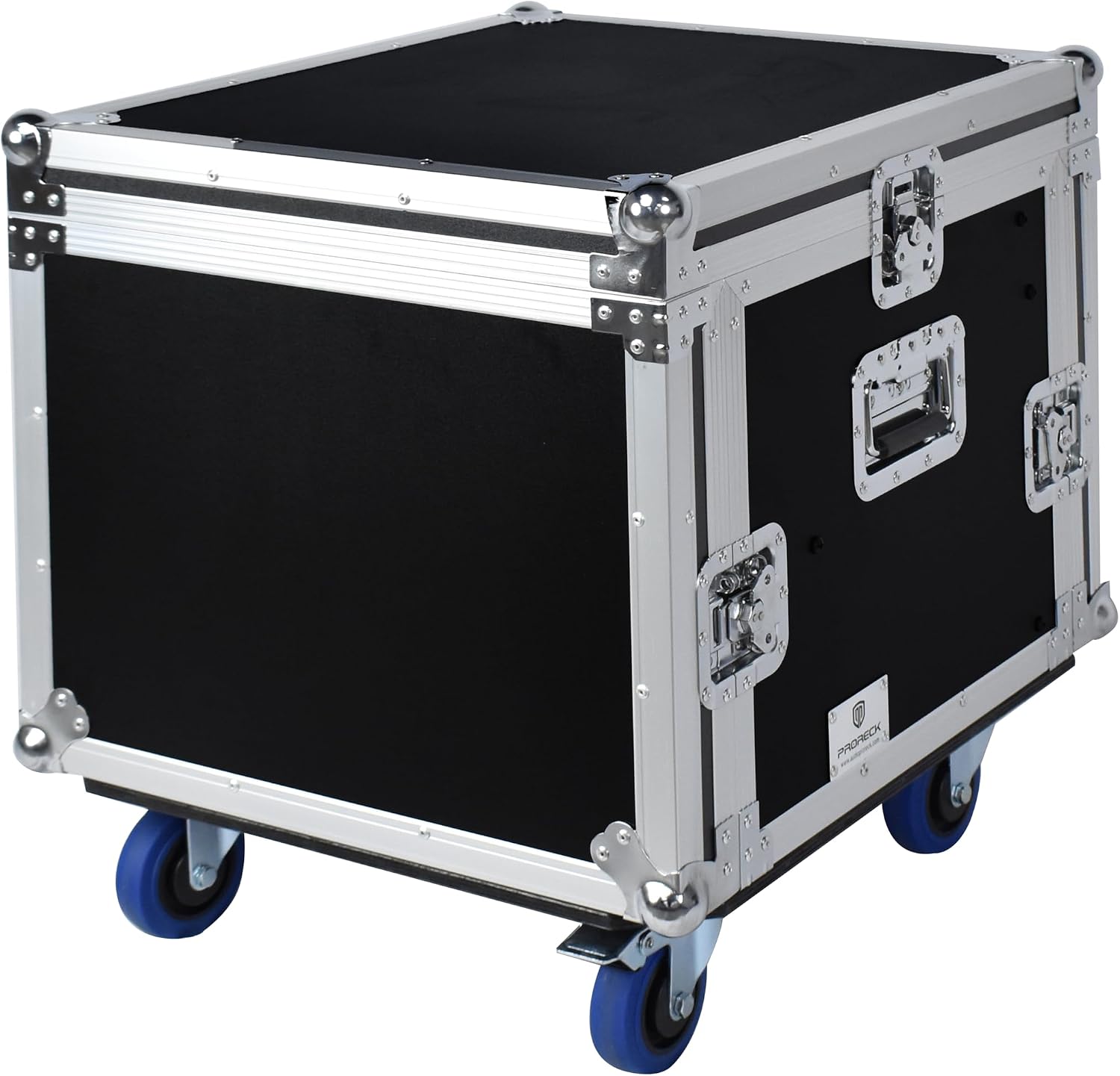 PRORECK 8U Rack/Road Case With Slant Mixer Top, And Casters, 20'' Rackable Depth, Plywood, 8U Installation Size, Pro Stage Performance.