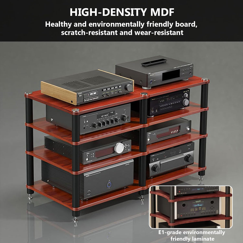 Heavy Duty AV Media Stand, Multifunctional Stacking Audio Component Rack with Shock-Absorbing Foot pegs, Audio Stand for Home Theater Studio (Black, Third Floor)