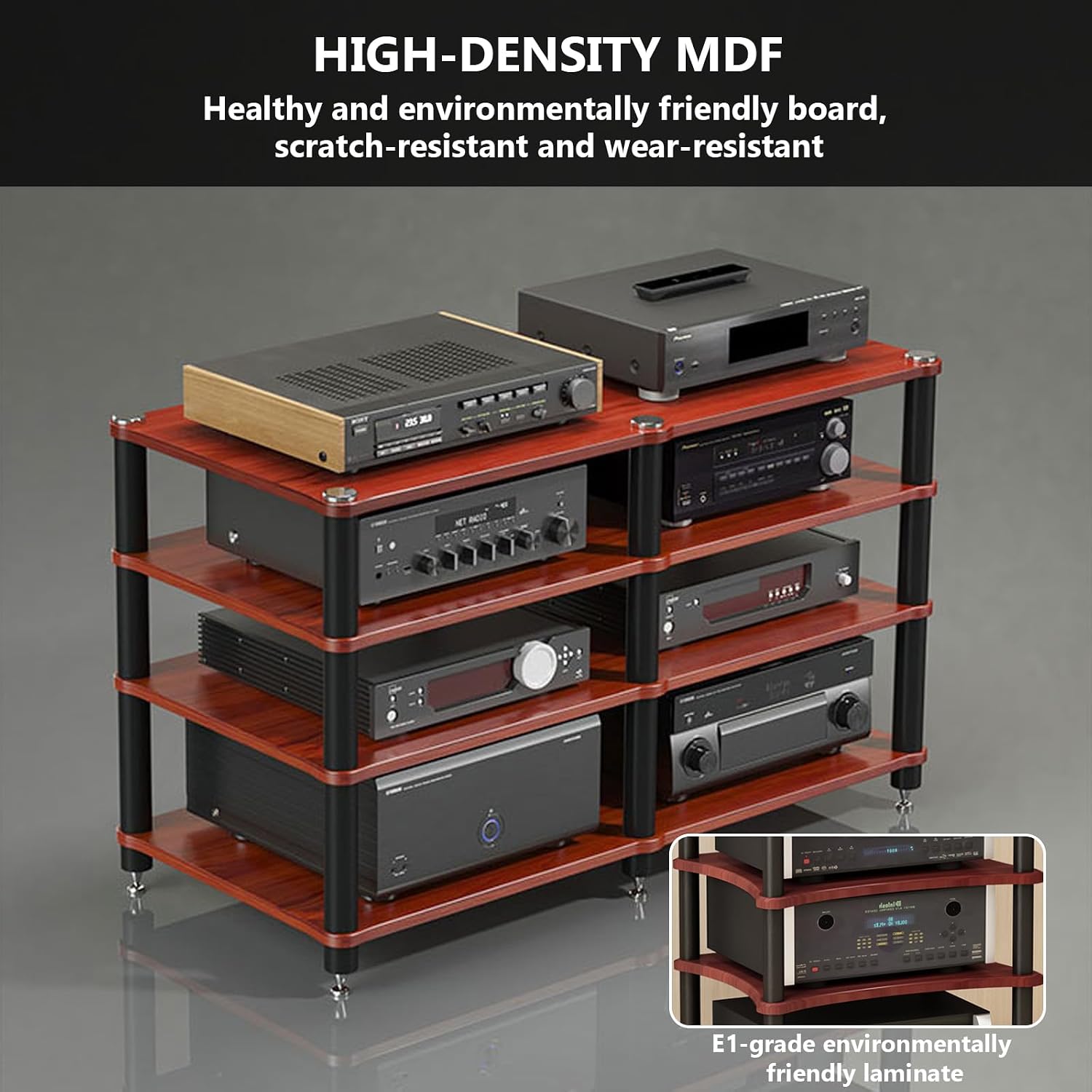 Heavy Duty AV Media Stand, Multifunctional Stacking Audio Component Rack with Shock-Absorbing Foot pegs, Audio Stand for Home Theater Studio (Black, Third Floor)
