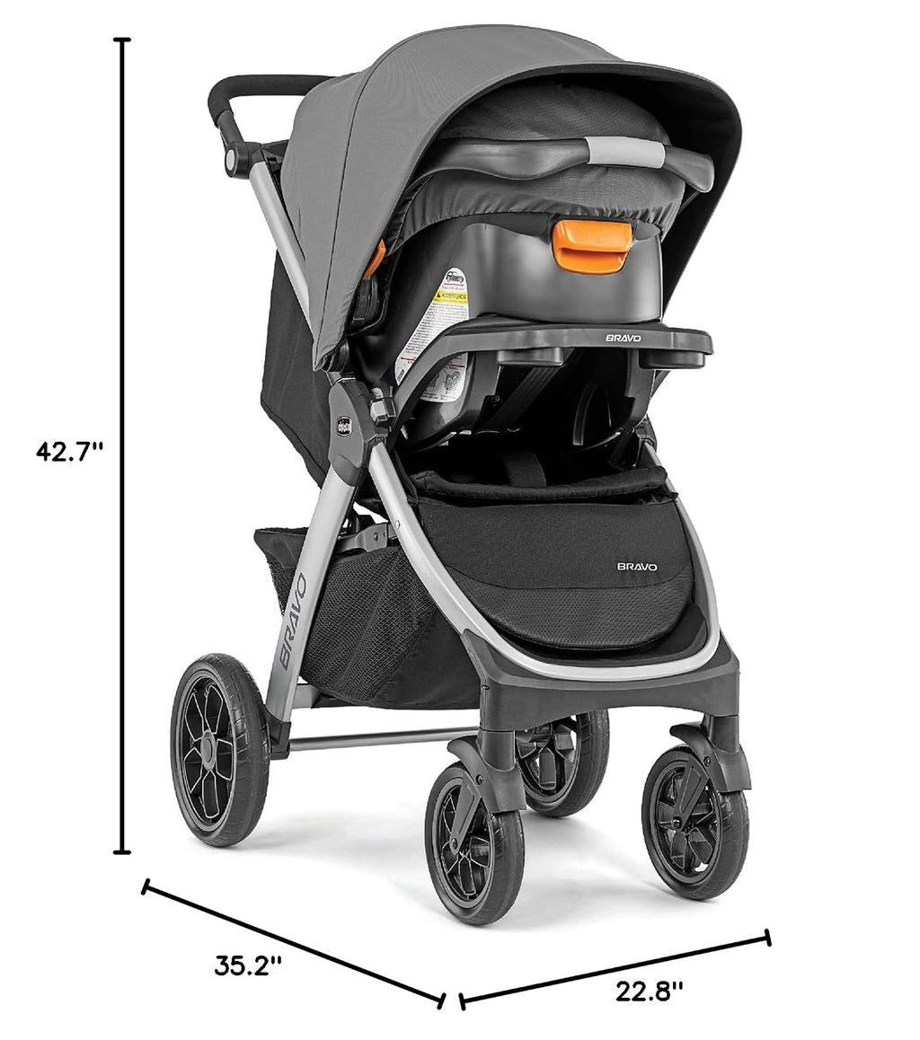 Chicco Bravo 3-in-1 Trio Travel System, Bravo Quick-Fold Stroller with KeyFit 30 Infant Car Seat and Base, Brooklyn/Navy