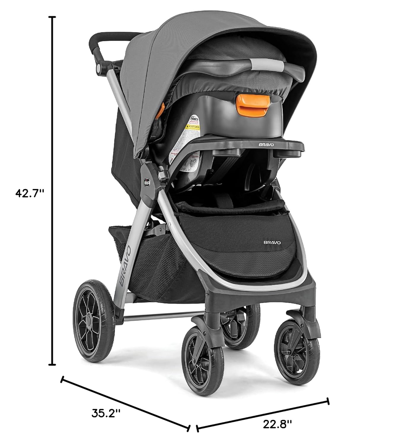 Chicco Bravo 3-in-1 Trio Travel System, Bravo Quick-Fold Stroller with KeyFit 30 Infant Car Seat and Base, Calla/Grey