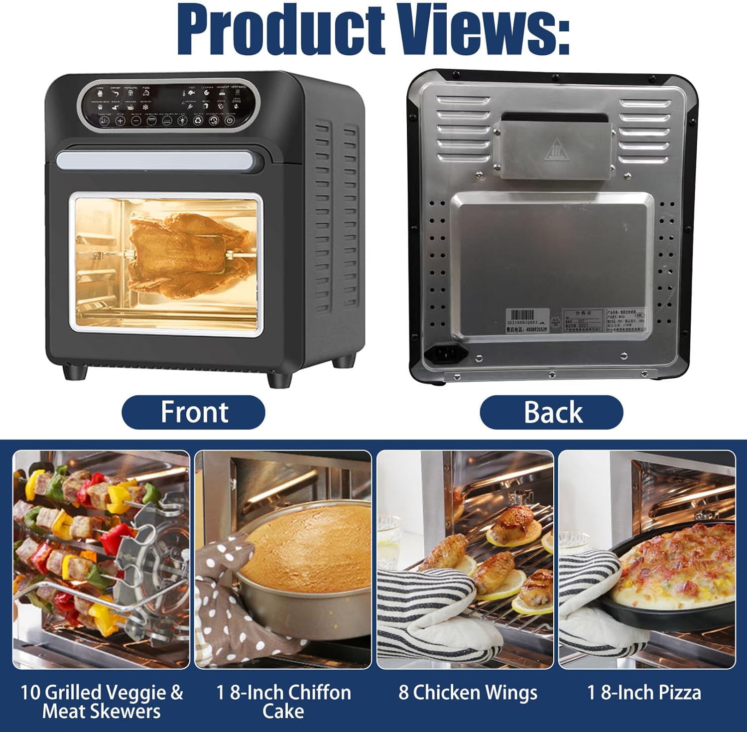 Air Fryer Toaster Oven, Countertop Convection Oven - 1700W Stainless Steel 16QT with Large Capacity, 24 Cooking Functions & Digital Controls for Baking, Roasting, Broiling, Reheating