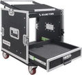 Sound Town 10U PA DJ Pro Audio Rack/Road ATA Case with 2U Drawer, 11U Slant Mixer Top, DJ Work Table, Casters, Pro Tour Grade (MR-DR10U)