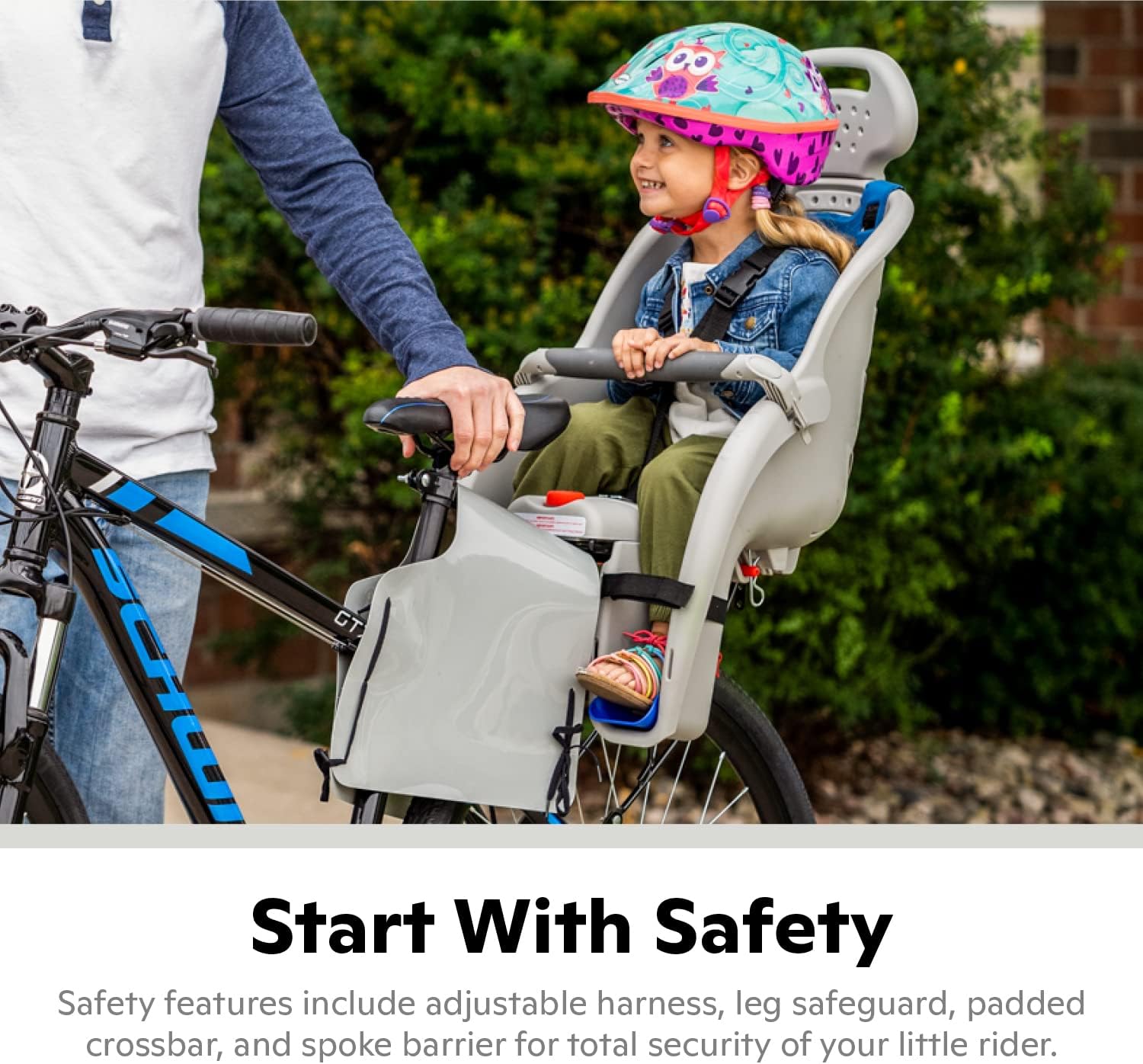 Schwinn Deluxe Child Bike Carrier, Seats one Kid Ages 1+, Frame Mount, Adjustable Safety Harness, Quick Release Design, Comfortable Padding, Rear-Mounted Child Bike Seat for Toddler